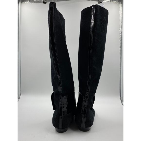 Michael Kors Emily Black Suede Leather Boot Patent Ankle Strap Sz 6.5 Equestrian - Picture 9 of 11